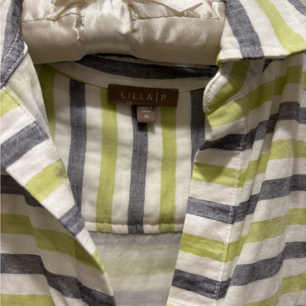 Lilla P Green and Gray Striped Blouse
